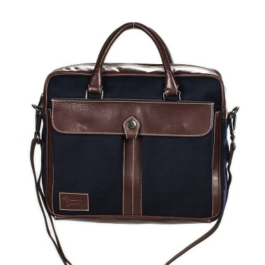 Borsa in pelle e tessuto blu